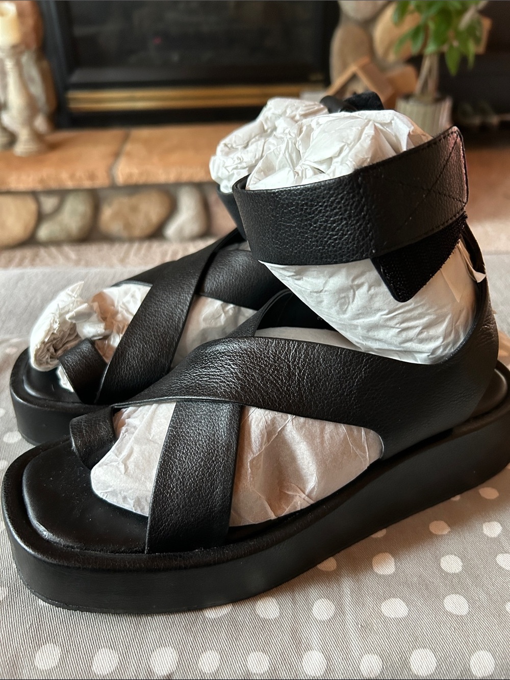Anthro Black Platform Toeloop Gladiator Sandals, Size 7, NIB